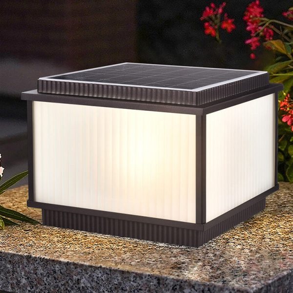 Modern Minimalist Solar Rectangle Aluminum Glass 1-Light Post Head Light  For Outdoor Patio - Image 4