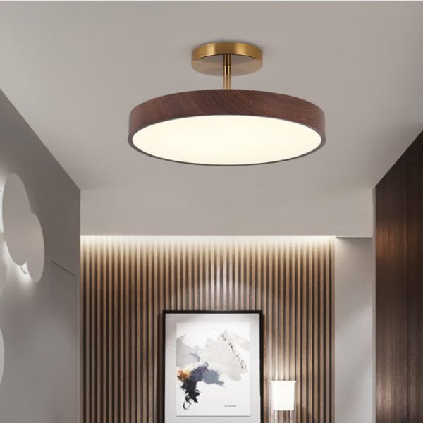 Japanese Wabi-sabi Minimalist Wood Grain Round LED Semi-Flush Mount Light - Image 13