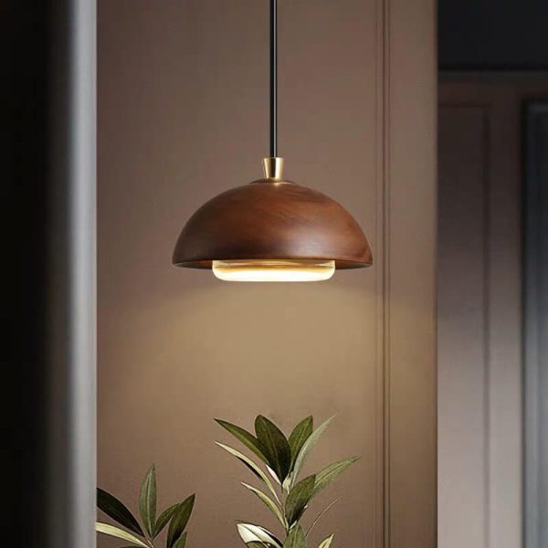 Nordic Minimalist Solid Wood Dome Glass Lampshade LED Pendant Light - Image 4