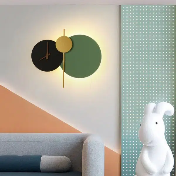 Modern Minimalist Round Iron Acrylic LED Clock Wall Sconce Lamp - Image 7