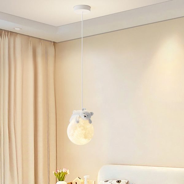 Contemporary Creative Resin Animal Rabbit Moon 1-Light Kids Pendant Light For Living Room - Image 3