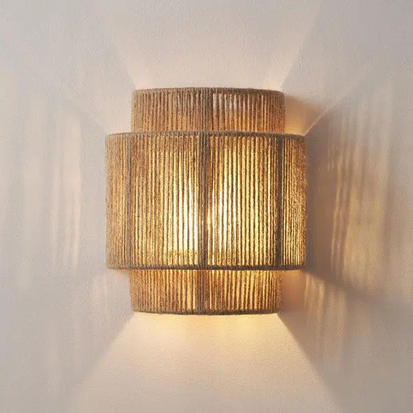 Traditional Japanese Rope Woven Curved 1-Light Wall Sconce Lamp For Living Room - Image 5