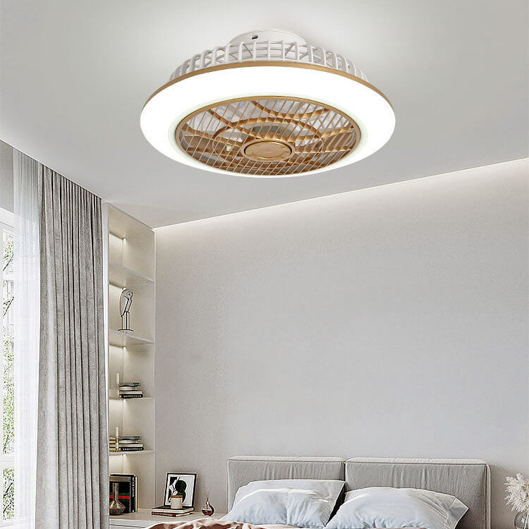 01-3174116c-8150-4254-9367-5684ee567619.jpg Modern Minimalist Round Cage Iron Acrylic LED Flush Mount Ceiling Fan Light - Image 1