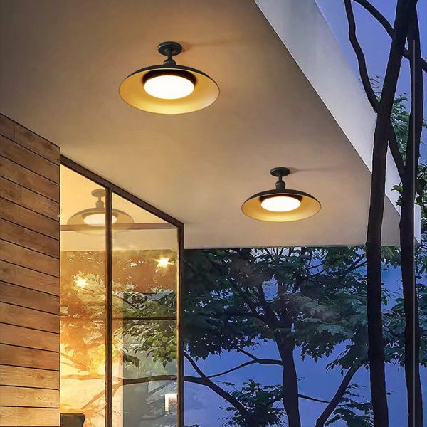 Contemporary Scandinavian Carbonized Steel Round Waterproof 1-Light Semi-Flush Mount Ceiling Light For Outdoor Patio - Image 6