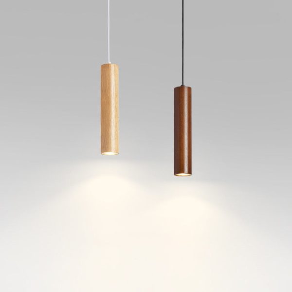 Modern Minimalist Rubberwood Cylinder Spotlight LED Pendant Light For Bedroom - Image 4