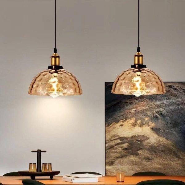 Nordic Vintage Amber Water Pattern Glass Dome 1-Light Pendant Light - Image 7