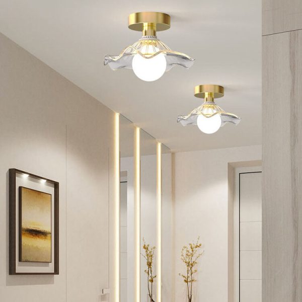 Modern Light Luxury Glass Flower Design Iron 1-Light Semi-Flush Mount Ceiling Light - Image 8