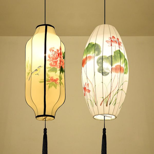Oriental Antique Handmade Oval Lantern Fabric 1-Light Pendant Light - Image 4