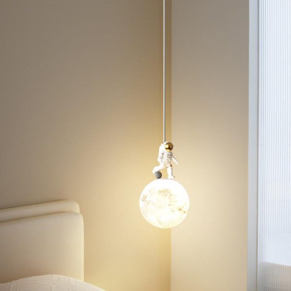 Modern Minimalist Astronaut Moon Iron Resin LED Pendant Light For Bedroom - Image 7