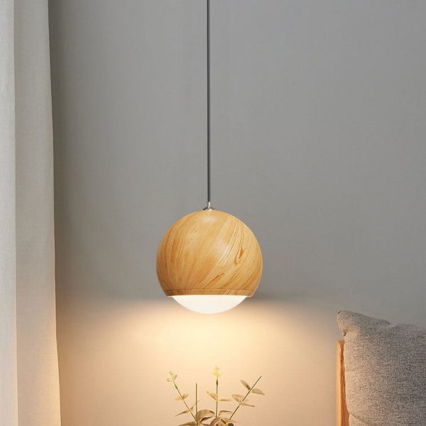 Japanese Wood Grain Round Oval Iron 1-Light Pendant Light - Image 2