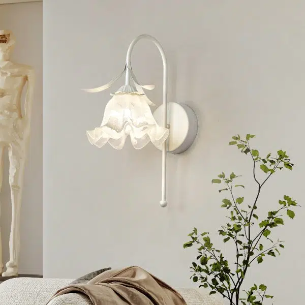 Nordic Vintage Floral Pumpkin Cream Glass 1-Light Wall Sconce Lamp - Image 17