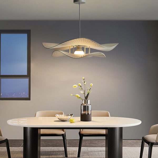 Modern Minimalist Irregular Wave Round Iron Fabric 1-Light Pendant Light For Living Room - Image 2