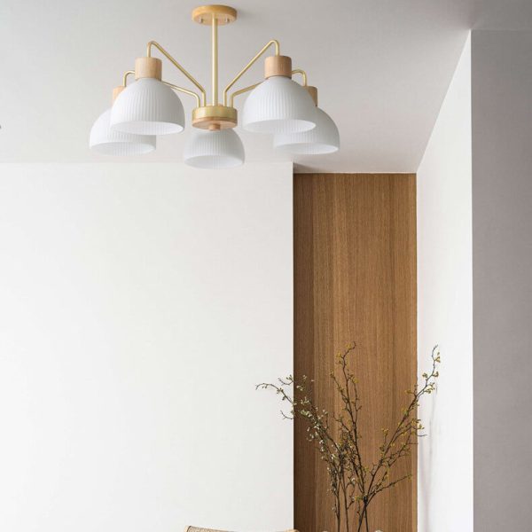 Nordic Vintage Wooden Glass Dome Shade 3/5 Light Chandelier - Image 4