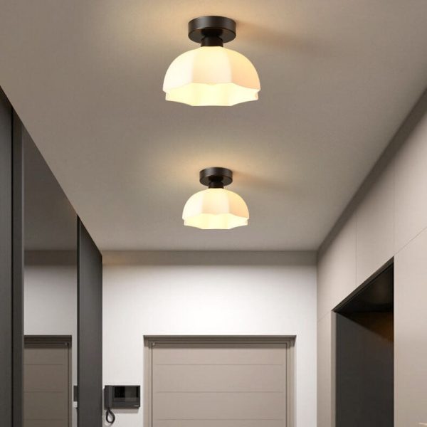 Scandinavian Modern Minimalist Iron Glass Ceramic Flower Diamond 1-Light Semi-Flush Mount Ceiling Light - Image 2