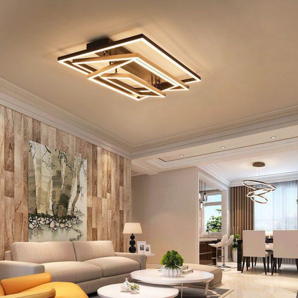 Modern Minimalist Aluminum Finish Multi-layer Rectangular Frame LED Flush Mount Ceiling Light For Living Room - Image 9