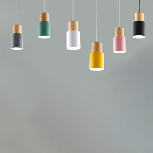 Contemporary Nordic Cylinder Hardware Wood 1-Light Pendant Light For Living Room - Image 6
