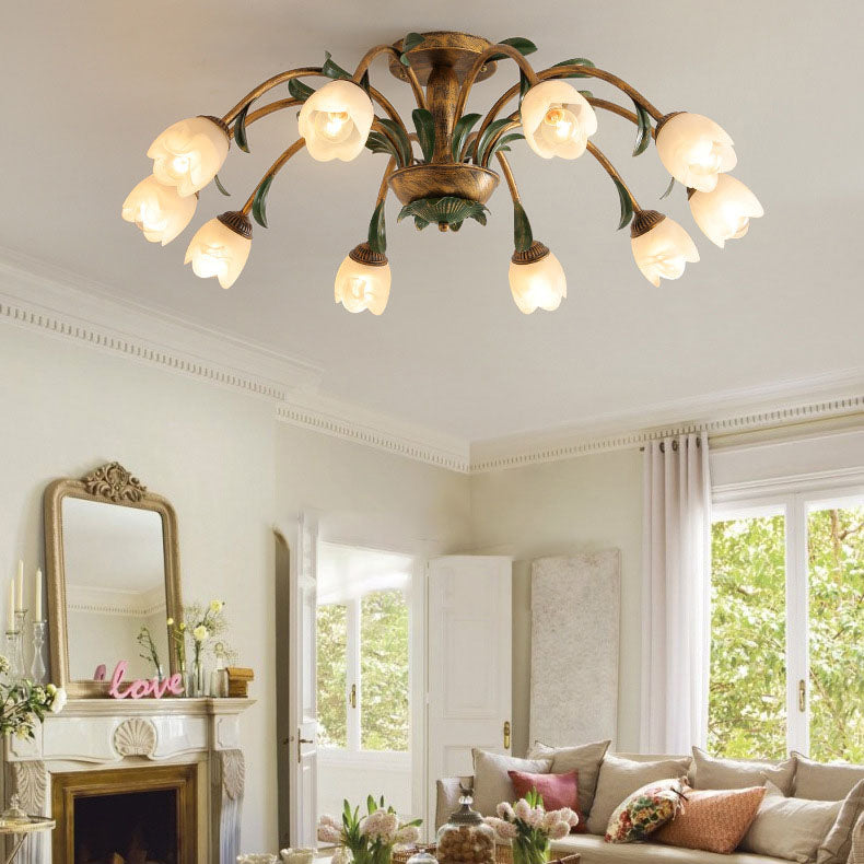 01-6dda071d-5246-45c3-a5c8-496de24107c7.jpg Traditional Rustic Floral Iron Glass 6/8/10 Light Semi-Flush Mount Ceiling Light For Living Room - Image 1