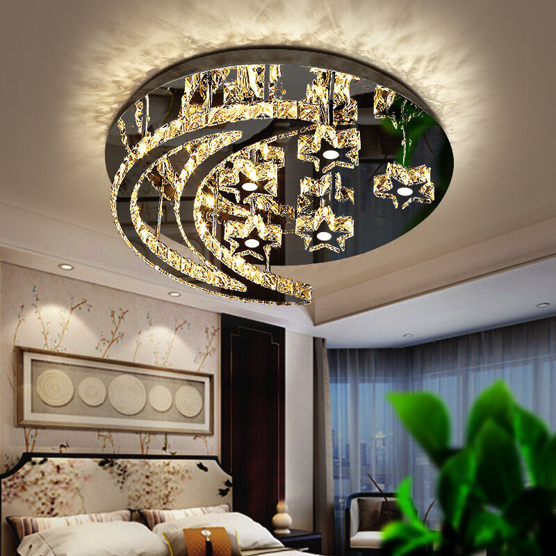 01-6f282bd6-2f57-487d-abba-991672f5e8e0.jpg Modern Romantic Stainless Steel Crystal Star Moon LED Flush Mount Ceiling Light - Image 1