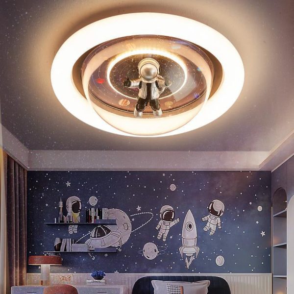 Contemporary Creative Cartoon Planet Resin Astronaut Acrylic Round Shade LED Kids Flush Mount Ceiling Light For Bedroom - Image 11