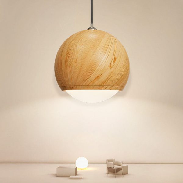 Japanese Wood Grain Round Oval Iron 1-Light Pendant Light - Image 14