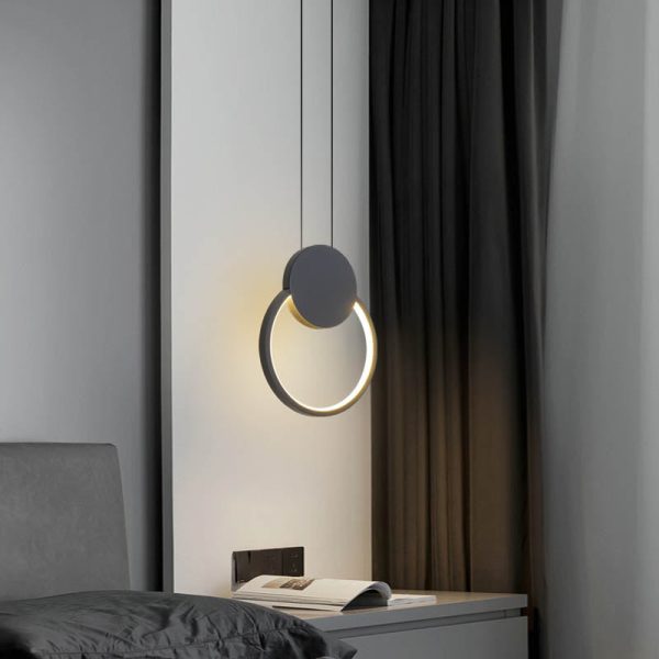 Modern Minimalist Iron Silicone Geometric Round Frame LED Pendant Light for Bedroom - Image 14
