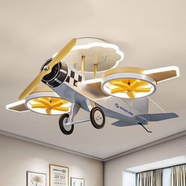 Creative Cartoon Airplane Iron Acrylic LED Kids Semi-Flush Mount Ceiling Light - Image 11
