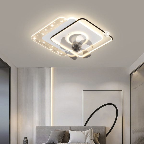 Contemporary Creative Iron Acrylic Round Square LED Semi-Flush Mount Ceiling Fan Light For Bedroom - Image 28