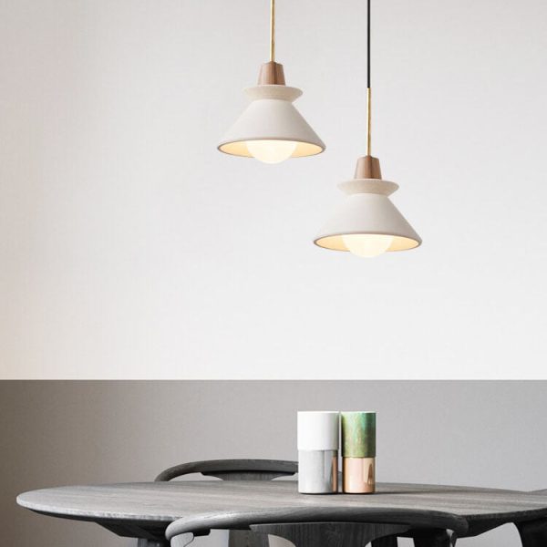 Nordic Minimalist White Cement 1-Light Tapered Pendant Light - Image 12