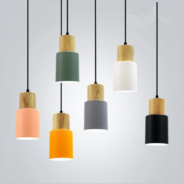 Contemporary Nordic Cylinder Hardware Wood 1-Light Pendant Light For Living Room - Image 7