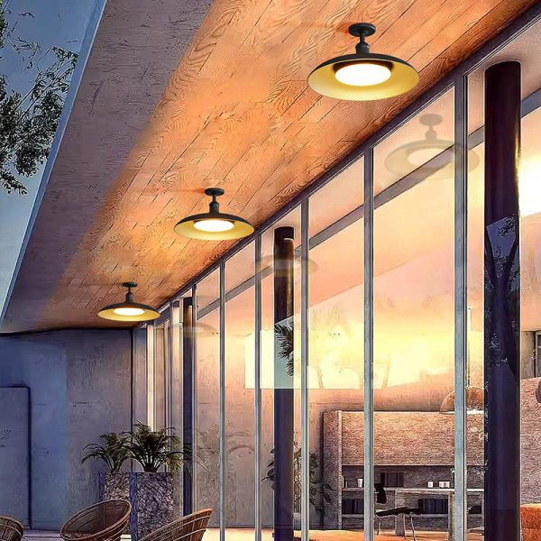 Contemporary Scandinavian Carbonized Steel Round Waterproof 1-Light Semi-Flush Mount Ceiling Light For Outdoor Patio - Image 3