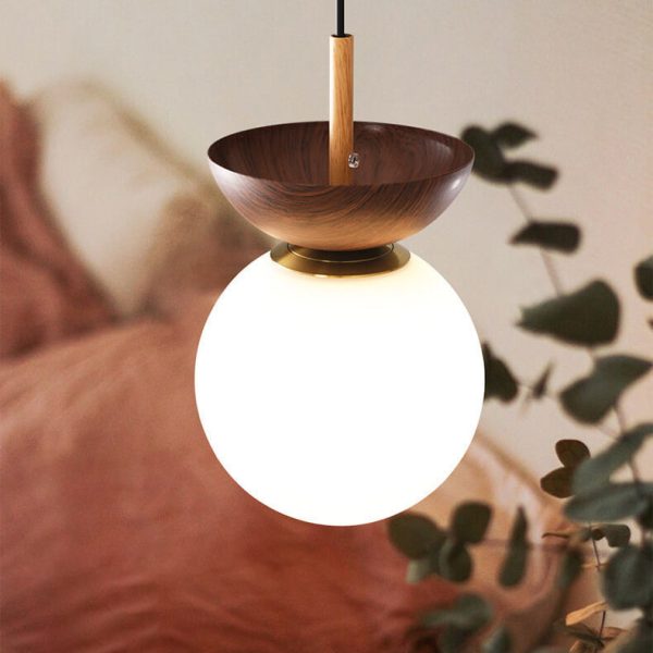 Nordic Japanese Glass Orb Wood Grain Iron 1-Light Ceiling Light - Image 7