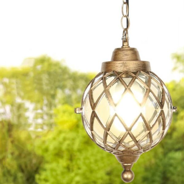European Vintage Round Ball Die-Cast Aluminum Glass Waterproof Outdoor 1-Light Pendant Light - Image 2