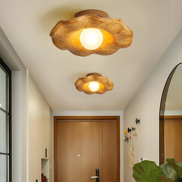 Japanese Wabi-sabi Lotus Leaf Resin 1-Light Semi-Flush Mount Ceiling Light - Image 26