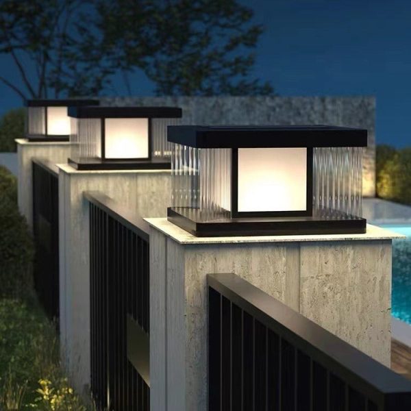 Modern Simplicity Aluminum Square Water-Rippled Glass LED Waterproof Solar Post Lamp Lawn Light For Garden - Image 2
