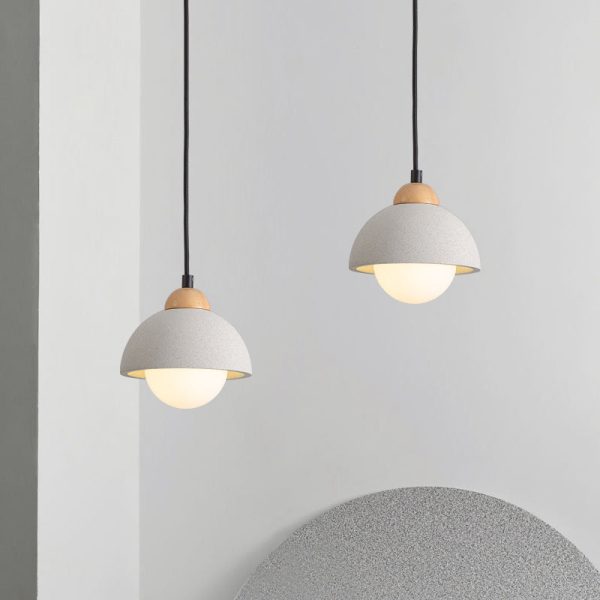 Contemporary Scandinavian Cement Dome Glass Shade 1-Light Pendant Light For Bedroom - Image 10