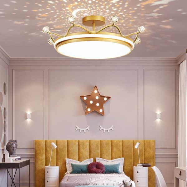 Contemporary Creative Kids Crown Iron Acrylic LED Semi-Flush Mount Ceiling Light For Bedroom - Image 9