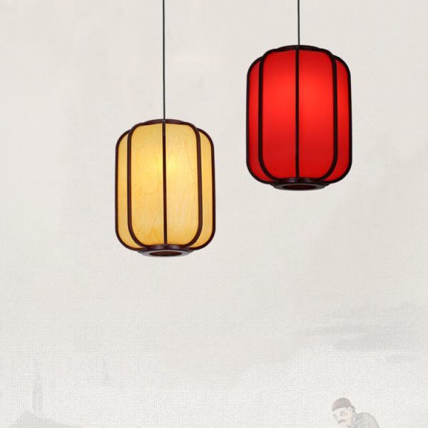 Modern Chinese Faux Sheepskin Wooden Lantern 1-Light Pendant Light - Image 14