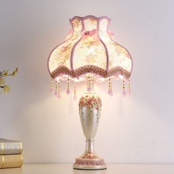 Traditional European Rose Vase Base Resin Fabric 1-Light Table Lamp For Bedroom - Image 2