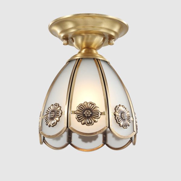 European Luxury Brass Glass Cone 1-Light Semi-Flush Mount Ceiling Light - Image 27