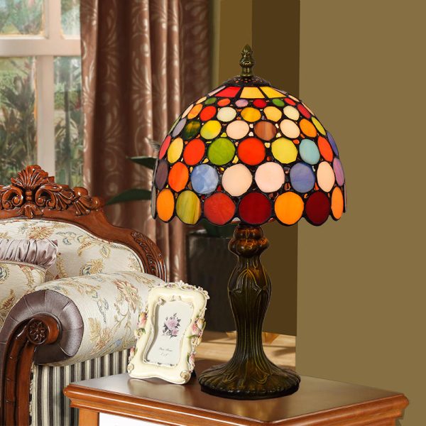 Traditional Tiffany Dome Aluminum Glass 1-Light Table Lamp For Living Room - Image 3