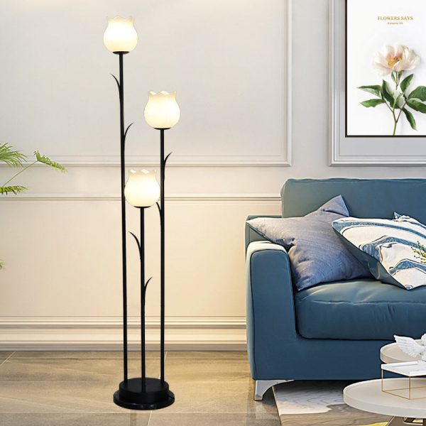 Contemporary Scandinavian Cylinder Flower Iron Glass 3-Light Standing Floor Lamp For Living Room - Image 12