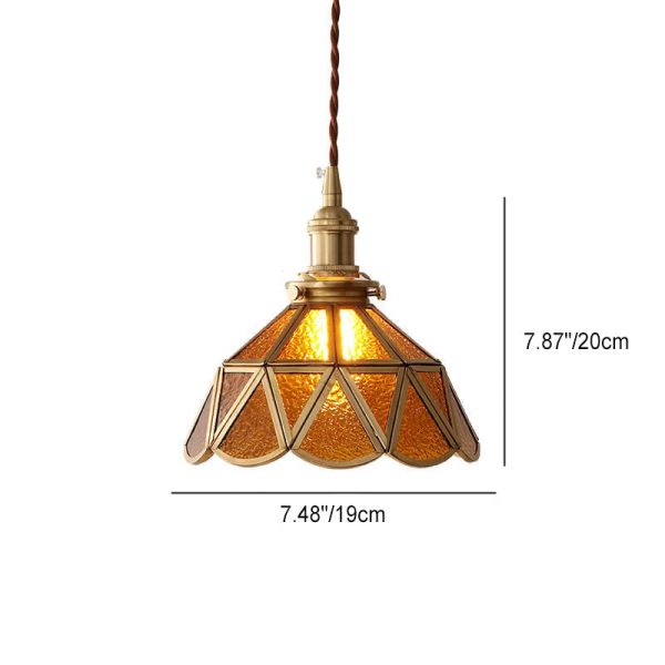 Nordic Vintage Water Pattern Glass Geometric Cone Brass 1-Light Pendant Light - Image 4