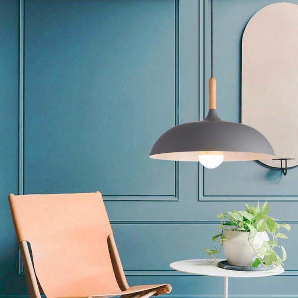 Modern Metal Wooden Top 1-Light Dome Pendant Light - Image 3