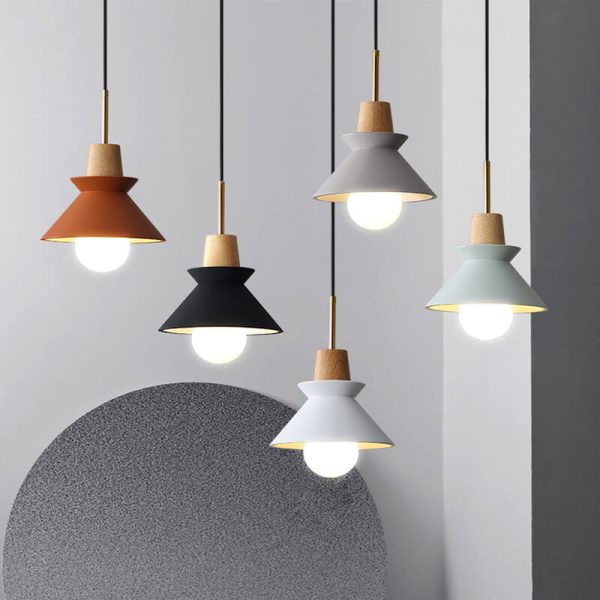 Nordic Minimalist Macaron Wood Cement  1-Light Pendant Light - Image 22