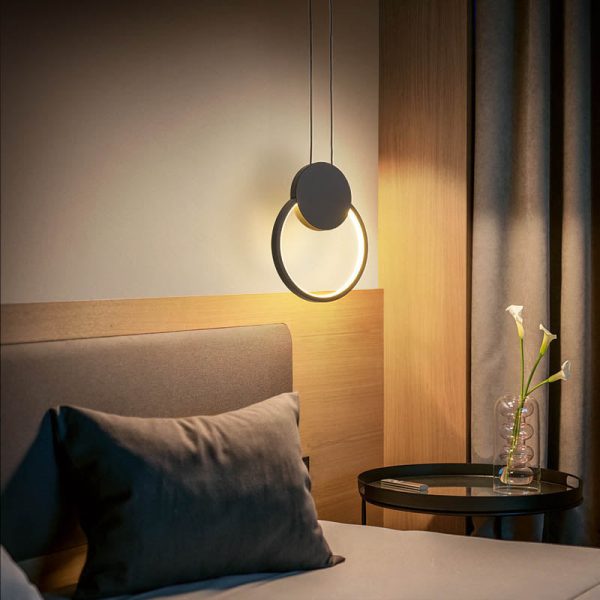 Modern Minimalist Iron Silicone Geometric Round Frame LED Pendant Light for Bedroom - Image 2