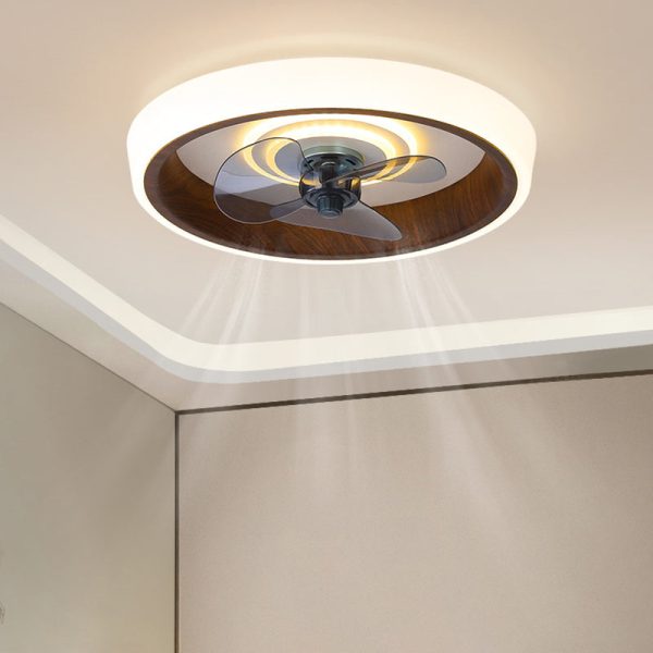 Modern Minimalist Round Wood Grain Aluminum Acrylic LED Flush Mount Ceiling Fan Light For Bedroom - Image 7