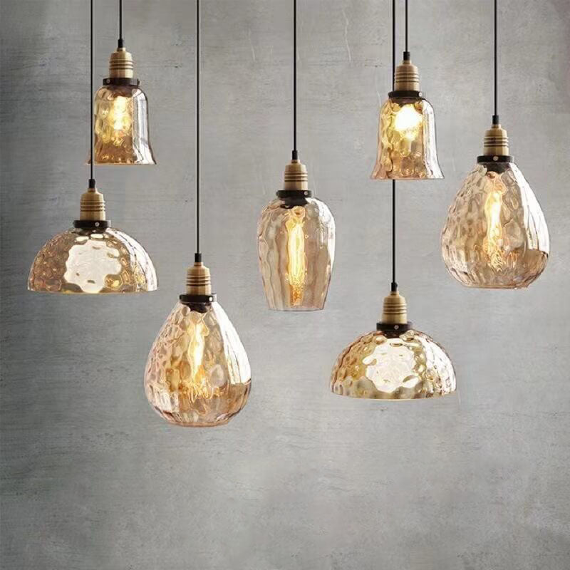 01-adebeed7-a24d-4e44-a070-1e0b0a39bf88.jpg Nordic Vintage Amber Water Pattern Glass Dome 1-Light Pendant Light - Image 1