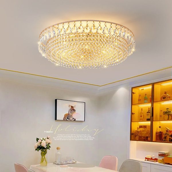Modern Luxury Circle Iron Crystal 4/6/8/10 Light Flush Mount Ceiling Light For Living Room - Image 11