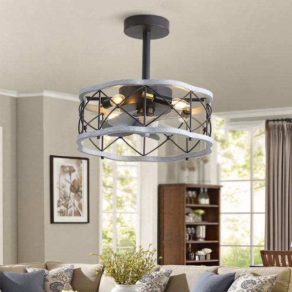 Industrial Minimalist Copper Iron Round Square 4-Light Semi-Flush Mount Ceiling Fan Light - Image 12