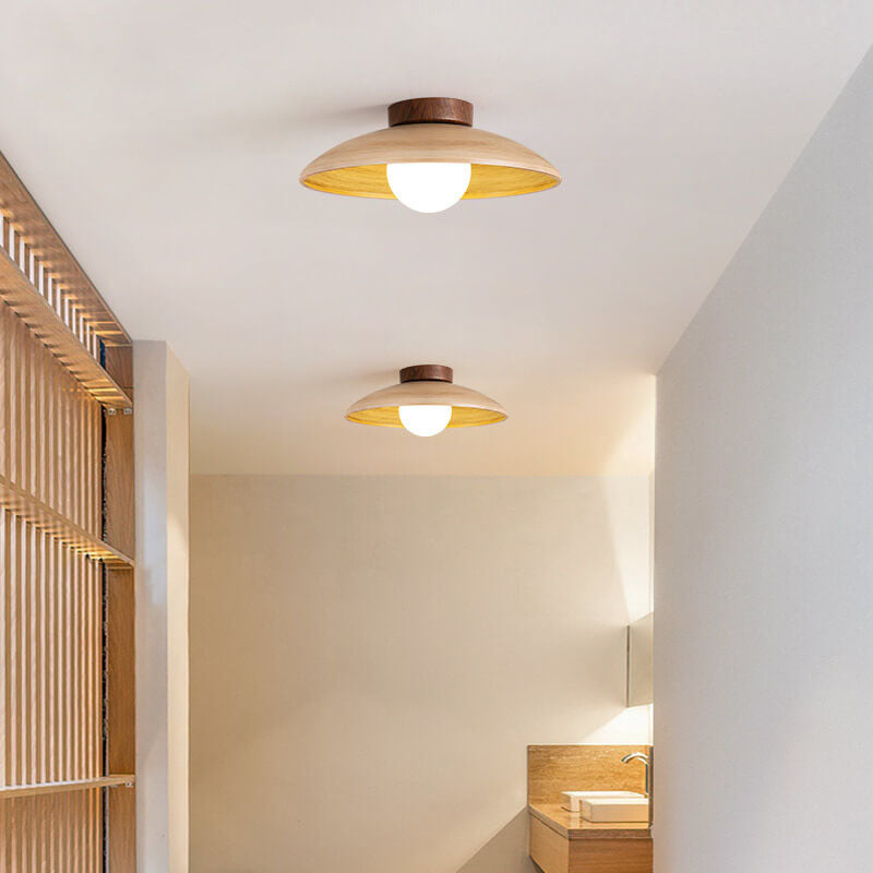 01-b946bfd4-a021-45f0-82fd-884ec7089c39.jpg Japanese Wabi-Sabi Faux Woodgrain Flying Saucer Design 1-Light Semi-Flush Mount Ceiling Light - Image 1